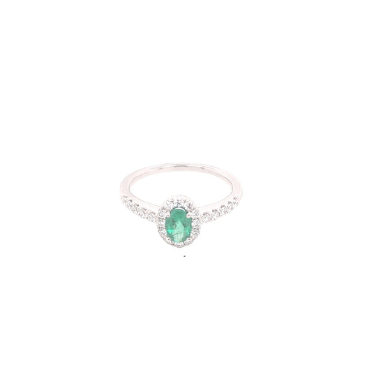 Color Gemstone Ring in 14 Karat White with 1 Oval Emerald 0.42ctw