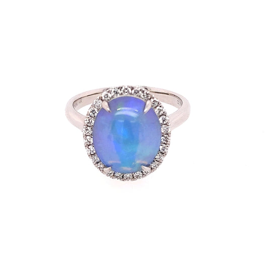 Precious Color Collection Natural Diamond Color Gemstone Ring in 14 Karat White with 1 Oval Opal 2.07ctw