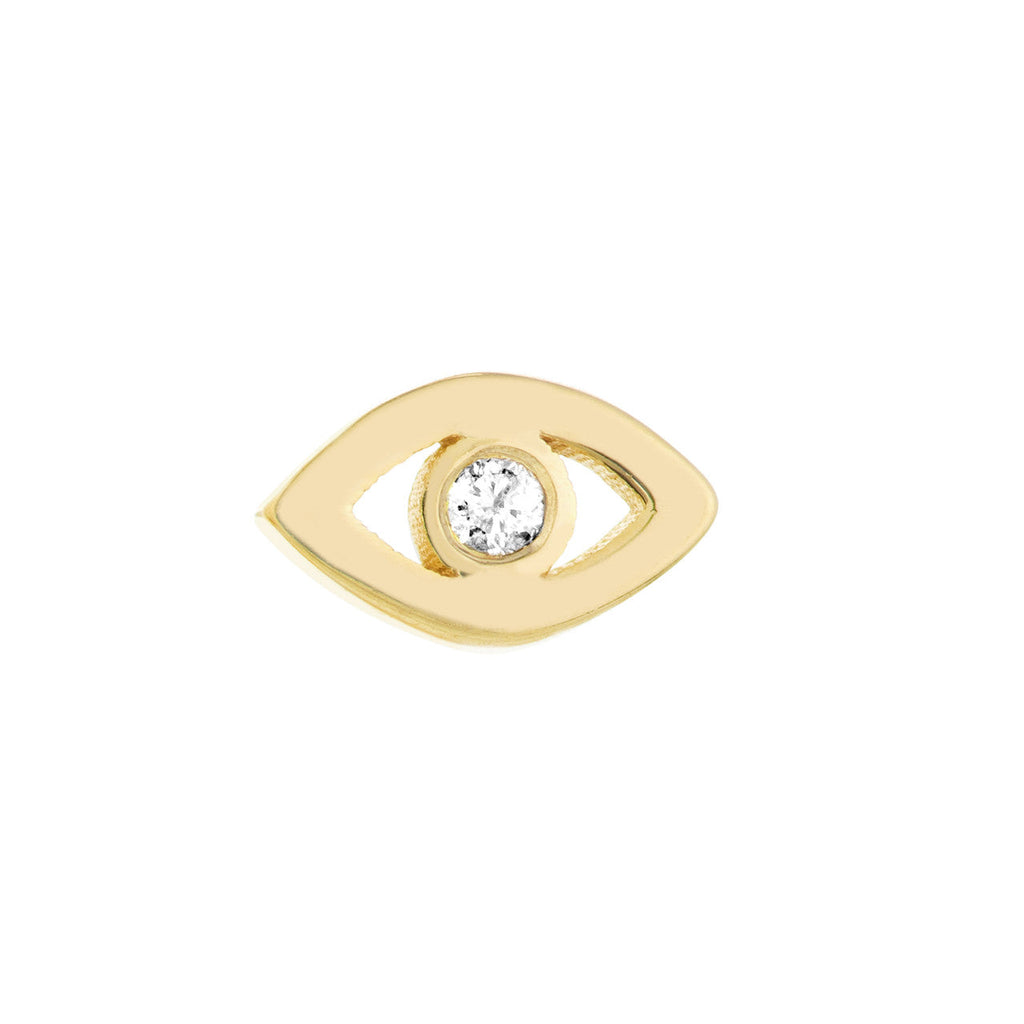 Yellow gold eye-shaped stud with diamond.
