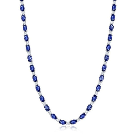 JEWELS BY JACOB Color Gemstone Necklace with 51 Oval Sapphires 14.98ctw in 14 Karat White Gold