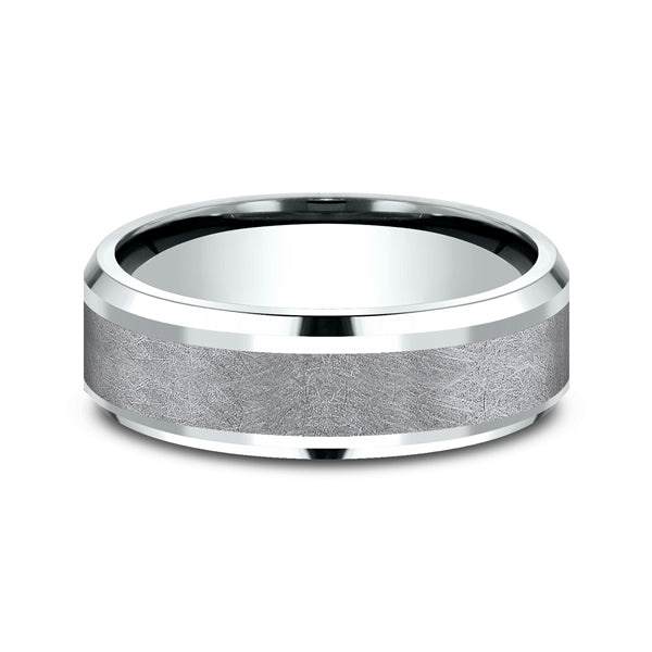Tantalum white gold carved band, 7MM width.