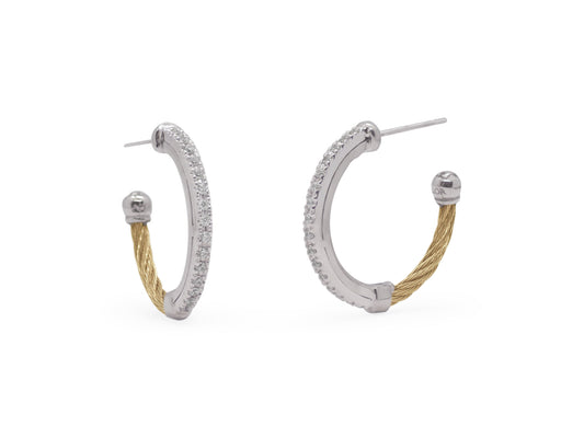 18K white-yellow gold diamond hoop earrings.
