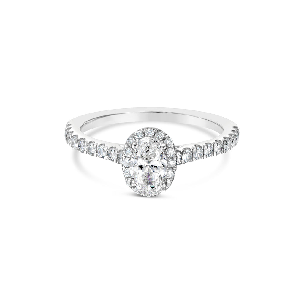 Halo Natural Diamond Complete Engagement Ring in 14 Karat White with 0.48ctw I SI2 Oval Diamond