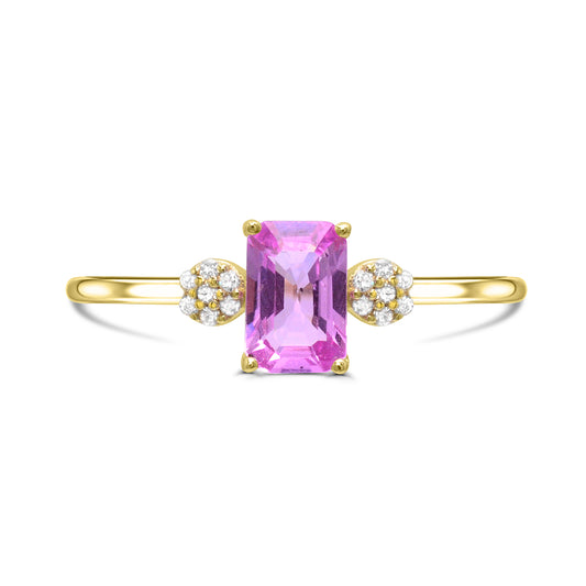 Pink sapphire ring, yellow gold, diamond accents.