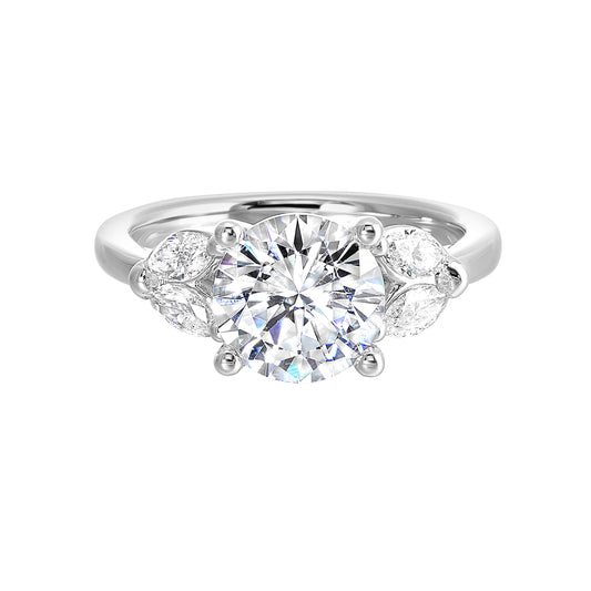 Side Stone Natural Diamond Semi-Mount Engagement Ring in 14 Karat White with 4 Marquise Diamonds, totaling 0.36ctw