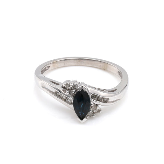 M Estate Collection Color Gemstone Ring in 10 Karat White with 1 Marquise Blue Sapphire 0.75ctw 8.8mm-8.8mm