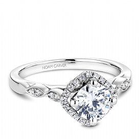 Halo Mined Diamond Engagement Ring in 14 Karat White - Rose with 0.15ctw G/H SI1 Round Diamonds
