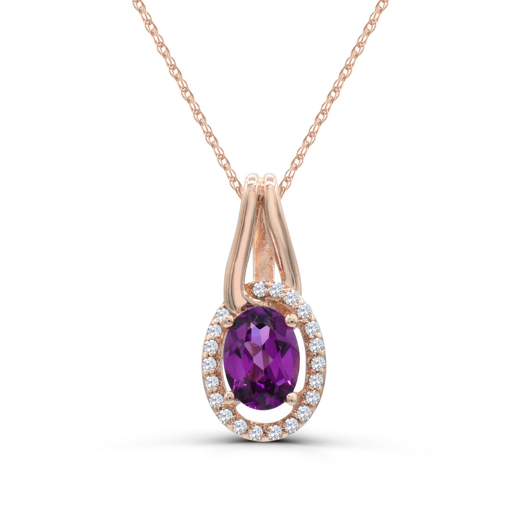 Pendant Color Gemstone Necklace in 10 Karat Rose with 1 Oval Purple Garnet 1.00ctw