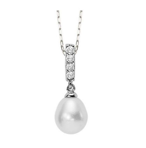 Pendant Color Gemstone Necklace in Sterling Silver White with 1 Freshwater Pearl