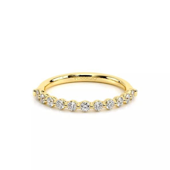 14K yellow gold band with round diamonds.