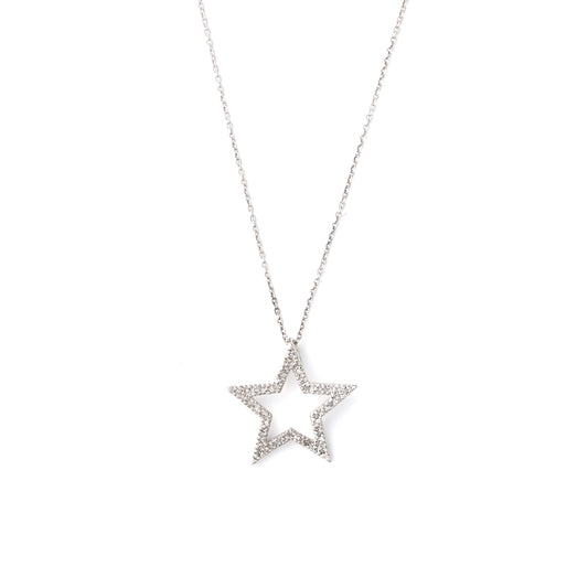 Star-shaped diamond necklace in sterling silver.