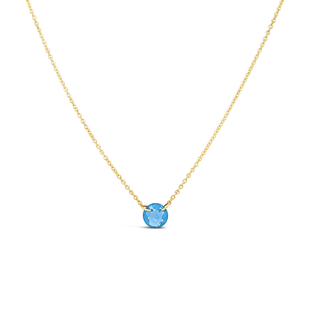 Pendant Color Gemstone Necklace in Gold Filled Yellow with 1 Round Blue Topaz