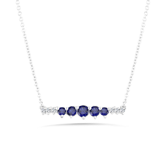 ReMARKable Designs Color Gemstone Necklace in 14 Karat White Gold with 5 Round Sapphires 0.25ctw