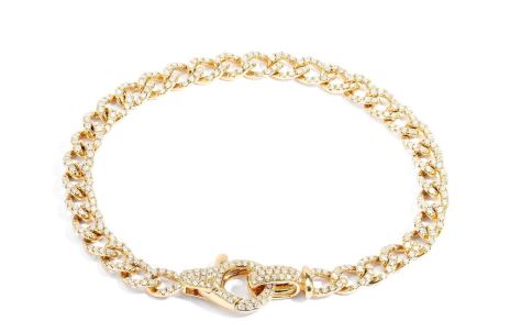Yellow gold diamond curb link bracelet.