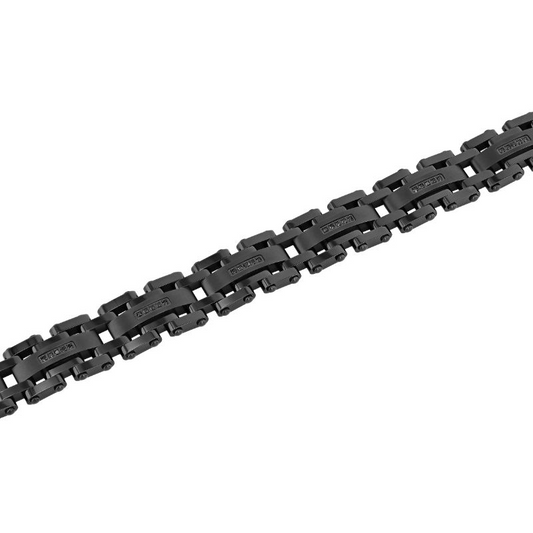 Black stainless steel bracelet with diamonds.