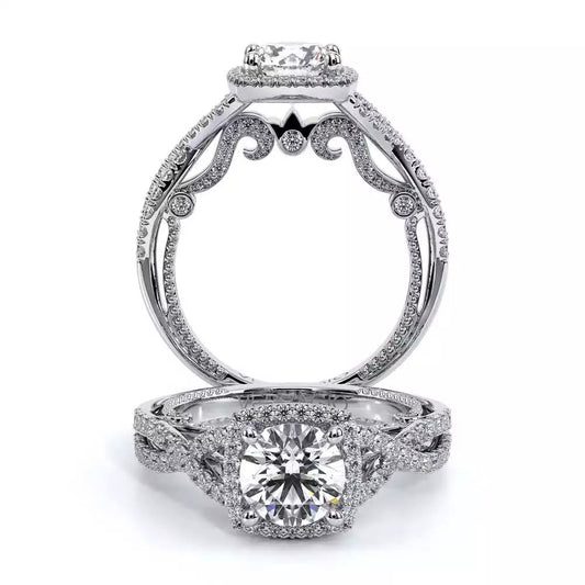 Hidden Accent Halo Natural Diamond Semi-Mount Engagement Ring in 18 Karat White with 96 Round Diamonds, Color: F/G, Clarity: VS2, totaling 0.49ctw