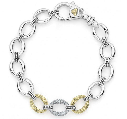 Caviar Lux Collection Natural Diamond Bracelet in Sterling Silver - 18 Karat White - Yellow with 0.35ctw Round Diamond