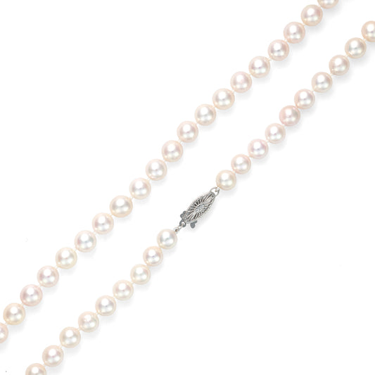 ReMARKable Designs Pearl Strand Necklace in 14 Karat White Gold with 60 Cultured White Pearls, Hidden Plunger Clasp