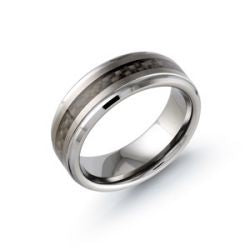 Tungsten carbide band, white-black, carved design.