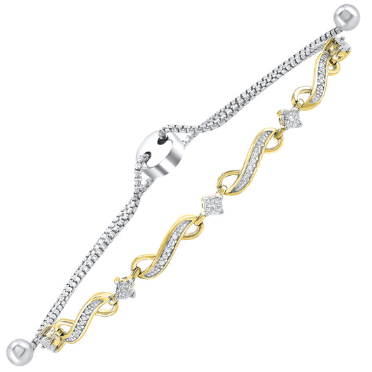 Natural Diamond Bracelet in Sterling Silver White - Yellow with 0.12ctw Round Diamonds