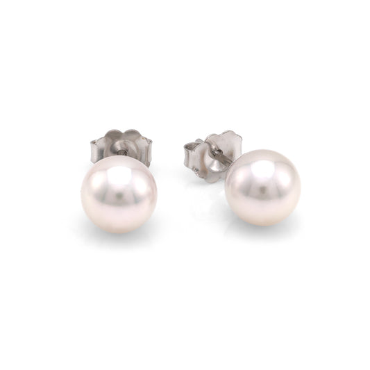 Royal Pearl Color Gemstone Earrings in 14 Karat White Gold with 2 Cultured White Pearls