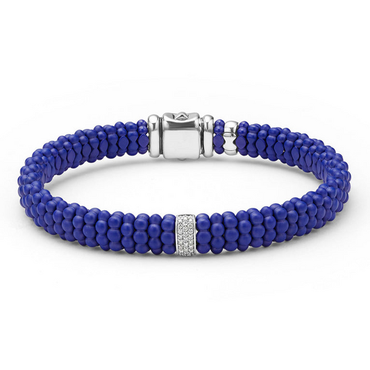 Lagos Anthem Collection Natural Diamond Bracelet in Sterling Silver - Ceramic White - Blue
