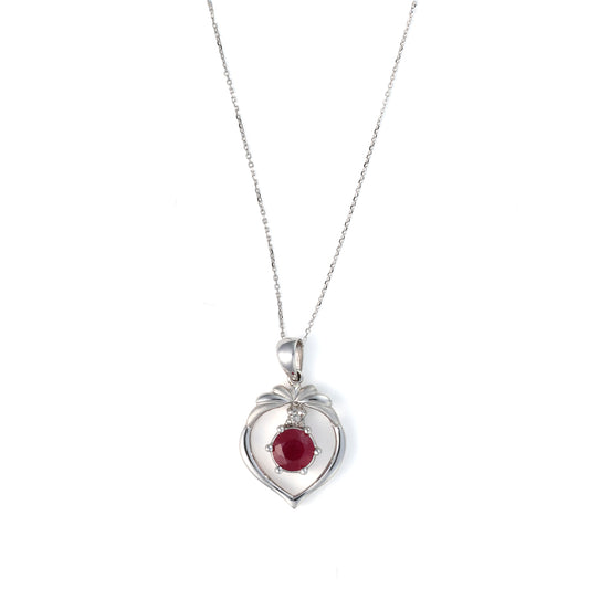 Pendant M Estate Collection Color Gemstone Necklace in 14 Karat White with 1 Round Ruby 0.75ctw