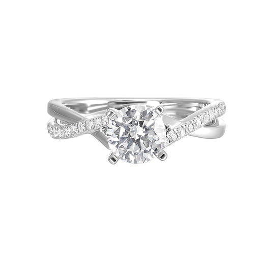 Marks 89 Side Stone Natural Diamond Semi-Mount Engagement Ring in 14 Karat White with 18 Round Diamonds, totaling 0.16ctw