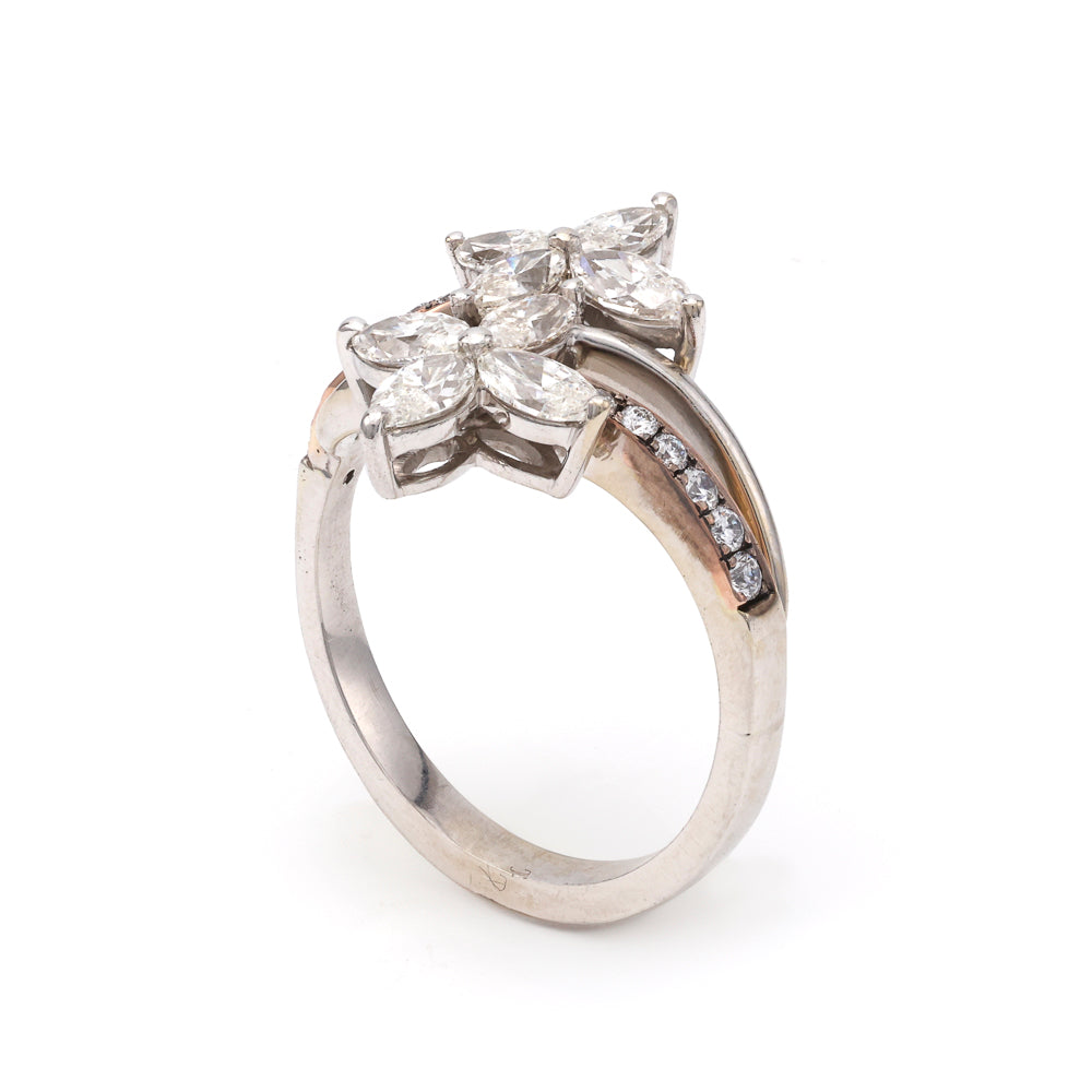 Marquise diamond ring in white gold.
