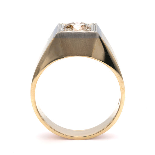 14K white-yellow gold ring with round diamond.
