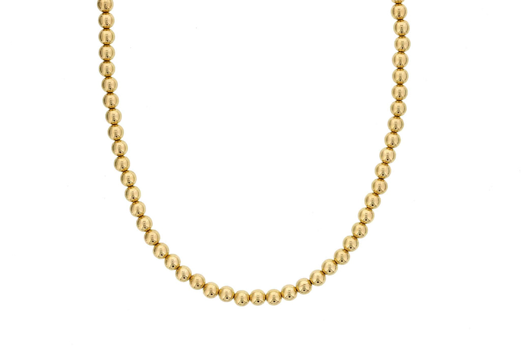 Gold-filled bead necklace, yellow hue, 18-inch.