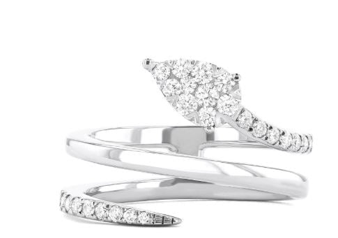 Diamond cluster ring, 18K white gold, spiral design.