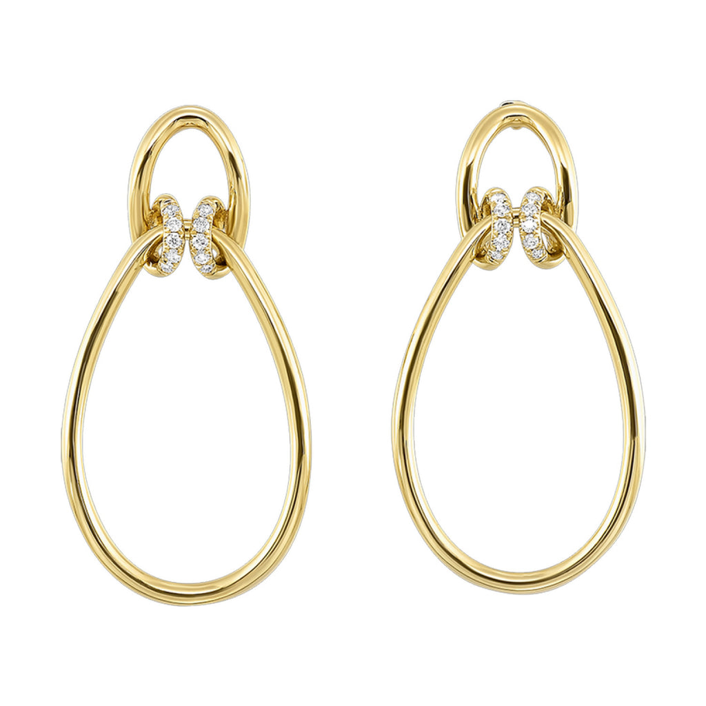 Dangle earrings, yellow gold, round diamonds.