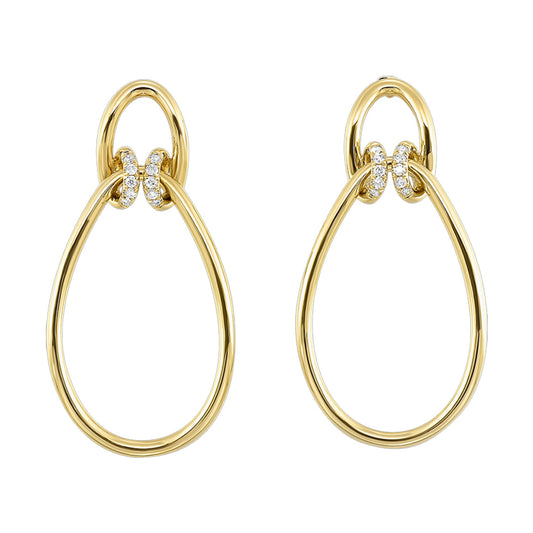Dangle earrings, yellow gold, round diamonds.