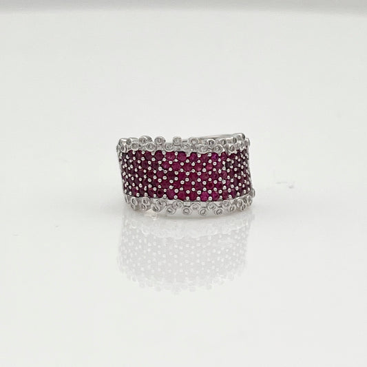 ReMARKable Estate Color Gemstone Ring in 18 Karat White Gold with 80 Round Rubies 1.00ctw