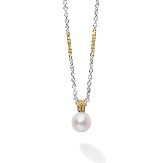 LAGOS Luna Collection Color Gemstone Necklace in Sterling Silver 18 Karat White Yellow with 1 Round White Pearl