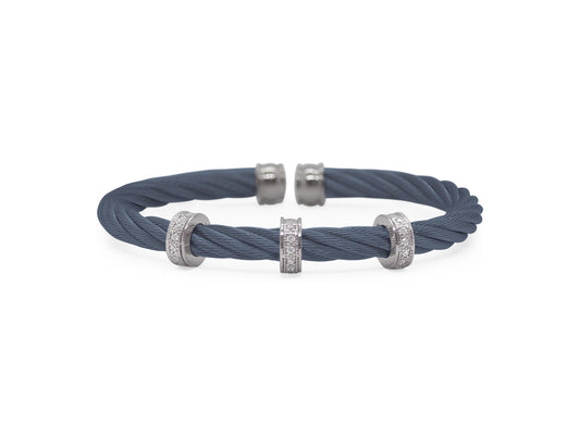 Natural Diamond Bracelet in Stainless Steel - 18 Karat White - Blue with 0.15ctw Round Diamonds