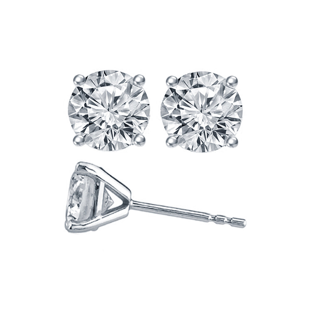 Round lab-grown diamond stud earrings, white gold.