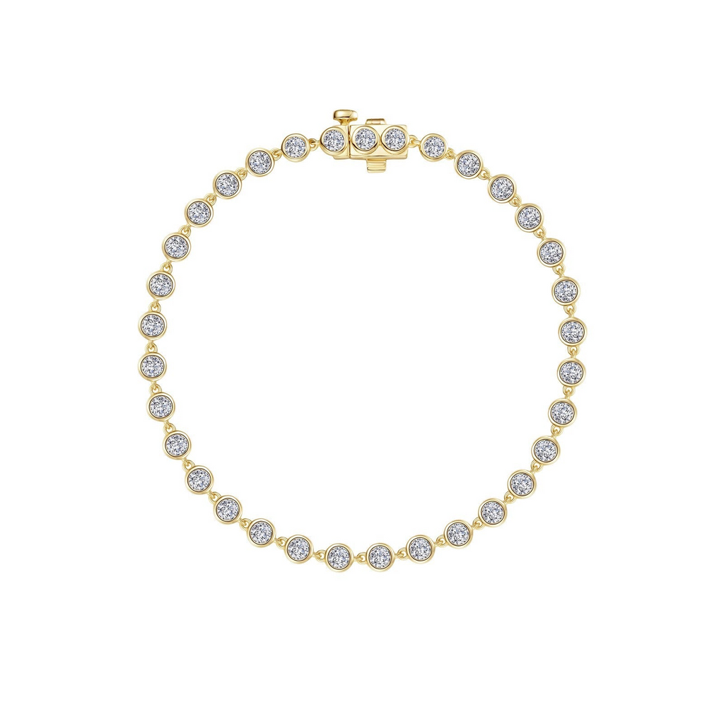 Yellow sterling silver bracelet with round simulated diamonds.