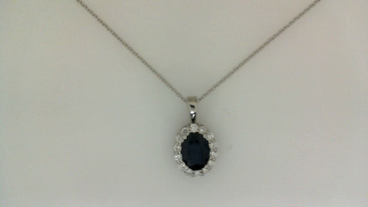 Pendant Color Gemstone Necklace in 14 Karat White with 1 Oval Sapphire 1.55ctw