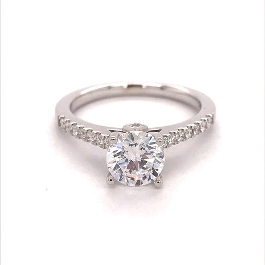 Hidden Accent Natural Diamond Semi-Mount Engagement Ring in 18 Karat White with 18 Round Diamonds, Color: G/H, Clarity: SI2, totaling 0.17ctw