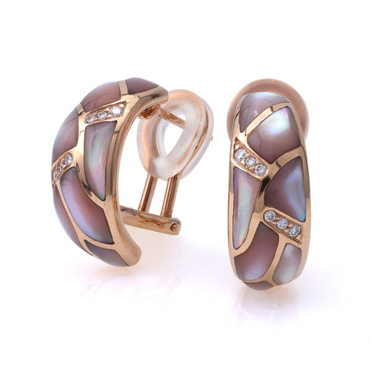 ReMARKable Estate J Hoop Color Gemstone Earrings in 14 Karat Rose Gold with 12 Round Diamonds