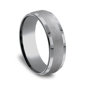 Tantalum band, black-grey, matte, carved, 7MM.