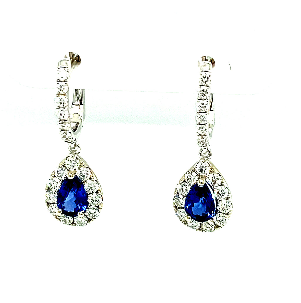 Dangle Color Gemstone Earrings in 14 Karat White with 2 Pear Sapphires 1.09ctw