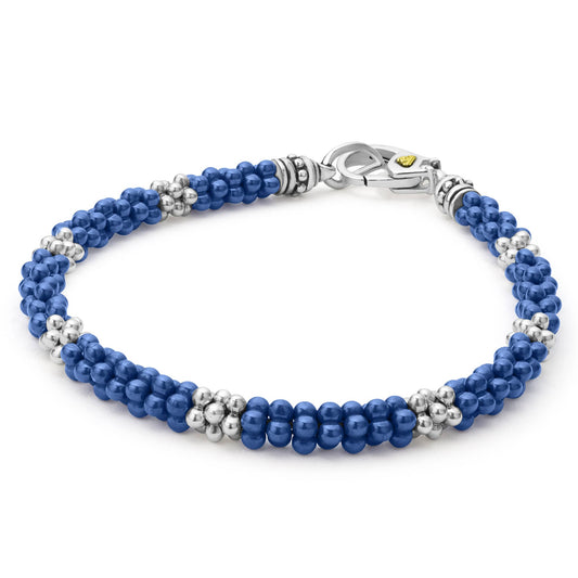 Blue Caviar Collection Caviar Bracelet (No Stones) in Sterling Silver - Ceramic White - Blue