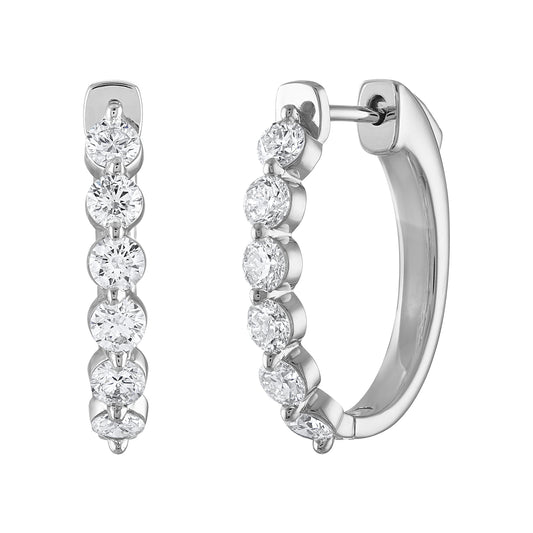 Small Hoop Natural Diamond Earrings in 14 Karat White with 1.00ctw G/H SI1 Round Diamonds