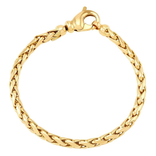 14K yellow gold round wheat bracelet.