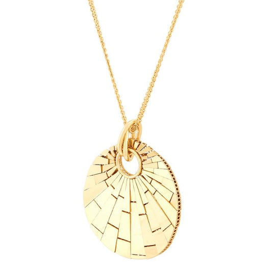14K yellow gold geometric pendant necklace.