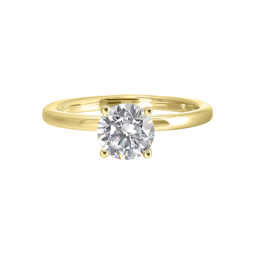 Yellow gold ring with central round diamond.