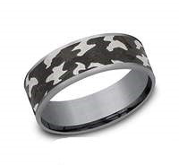 Tantalum white-grey carved band, brushed finish.